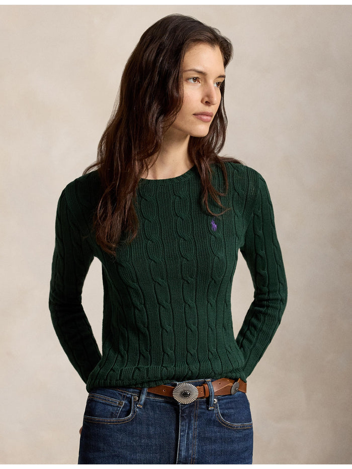RALPH LAUREN WOMEN Cable-Knit Cotton Crewneck Sweater Basic Forest