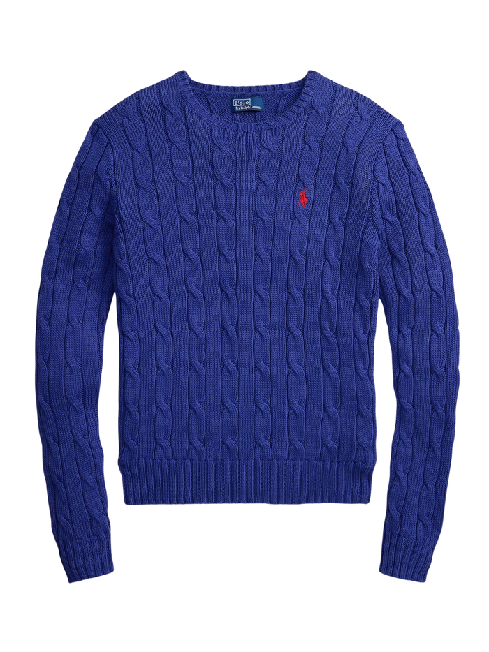 RALPH LAUREN WOMEN Cable-Knit Cotton Crewneck Sweater Charter Blue