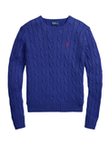 RALPH LAUREN WOMEN Cable-Knit Cotton Crewneck Sweater Charter Blue