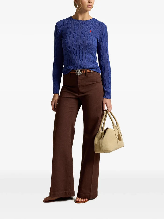 RALPH LAUREN WOMEN Cable-Knit Cotton Crewneck Sweater Charter Blue