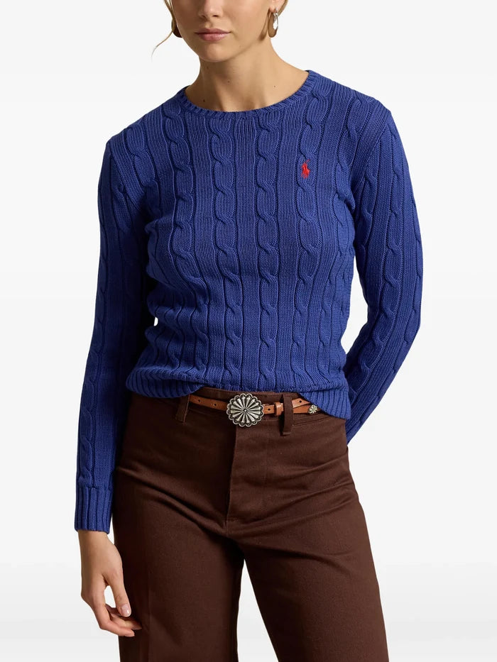 RALPH LAUREN WOMEN Cable-Knit Cotton Crewneck Sweater Charter Blue