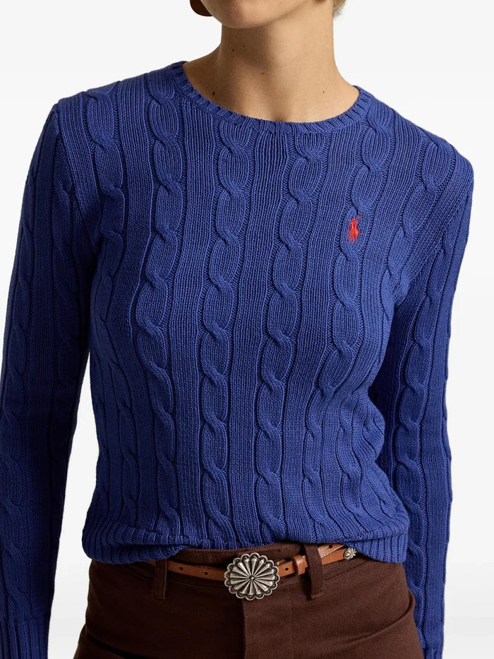 RALPH LAUREN WOMEN Cable-Knit Cotton Crewneck Sweater Charter Blue