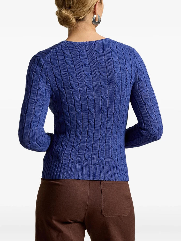 RALPH LAUREN WOMEN Cable-Knit Cotton Crewneck Sweater Charter Blue