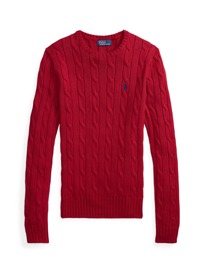 RALPH LAUREN WOMEN Cable-Knit Cotton Crewneck Sweater Eaton Red