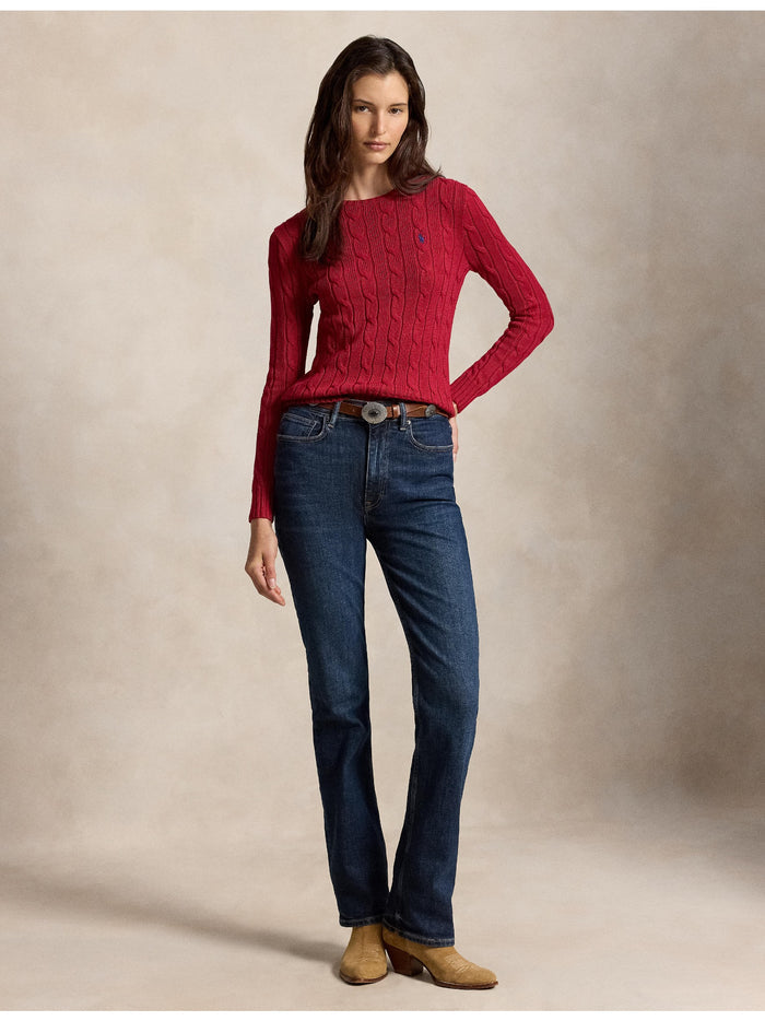 RALPH LAUREN WOMEN Cable-Knit Cotton Crewneck Sweater Eaton Red