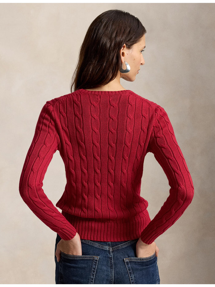 RALPH LAUREN WOMEN Cable-Knit Cotton Crewneck Sweater Eaton Red