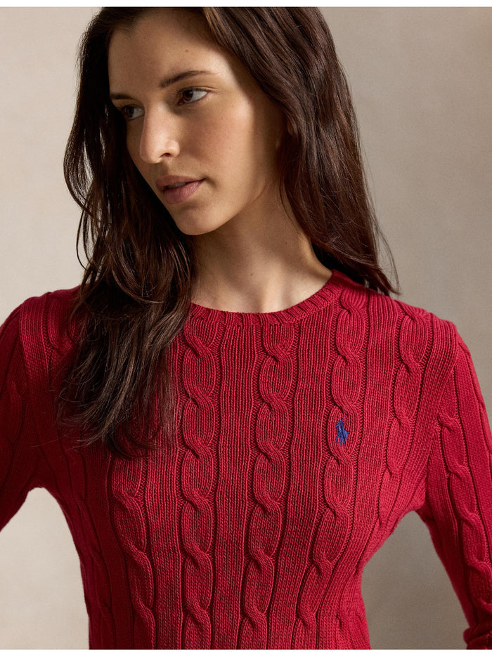 RALPH LAUREN WOMEN Cable-Knit Cotton Crewneck Sweater Eaton Red