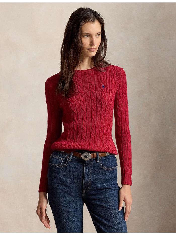 RALPH LAUREN WOMEN Cable-Knit Cotton Crewneck Sweater Eaton Red