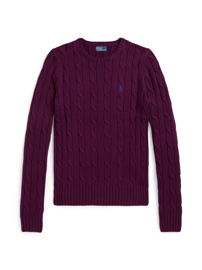 RALPH LAUREN WOMEN Cable-Knit Cotton Crewneck Sweater Holiday Plum