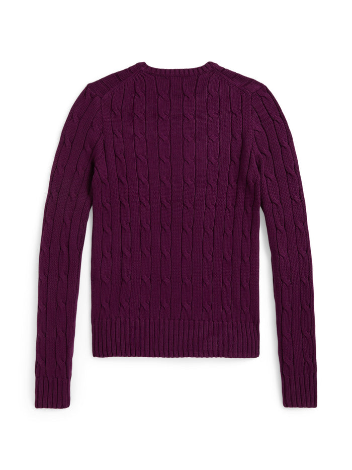 RALPH LAUREN WOMEN Cable-Knit Cotton Crewneck Sweater Holiday Plum
