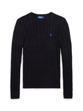 RALPH LAUREN WOMEN Cable-Knit Cotton Crewneck Sweater Polo Black