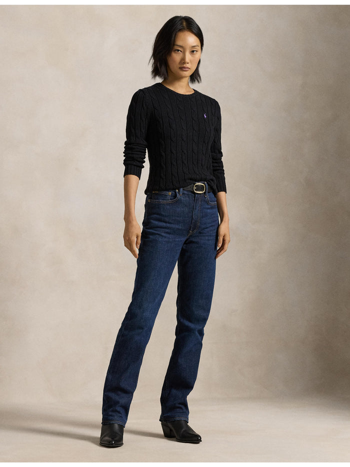RALPH LAUREN WOMEN Cable-Knit Cotton Crewneck Sweater Polo Black