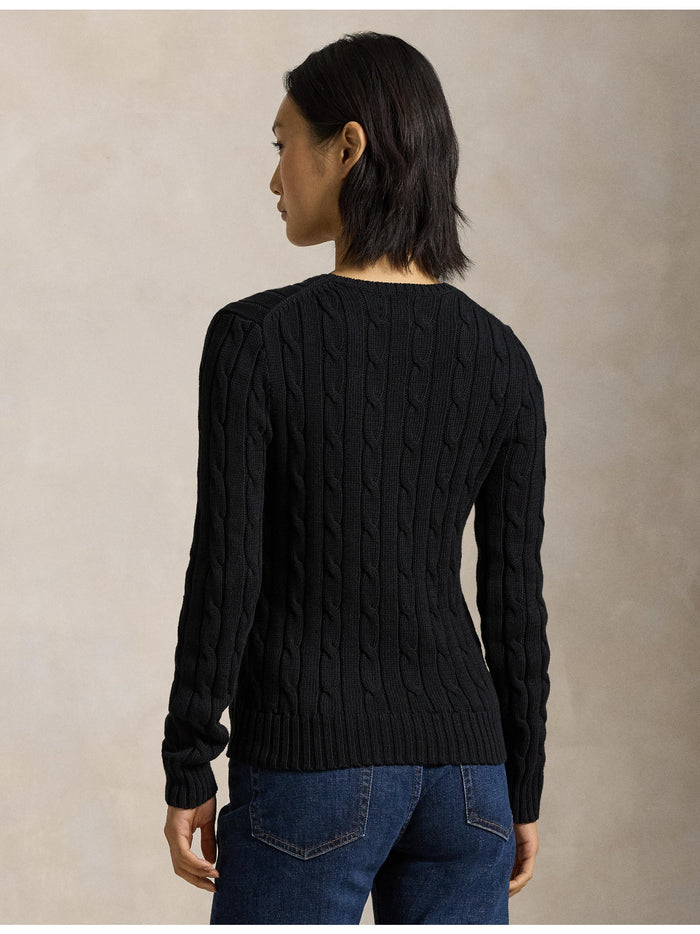 RALPH LAUREN WOMEN Cable-Knit Cotton Crewneck Sweater Polo Black