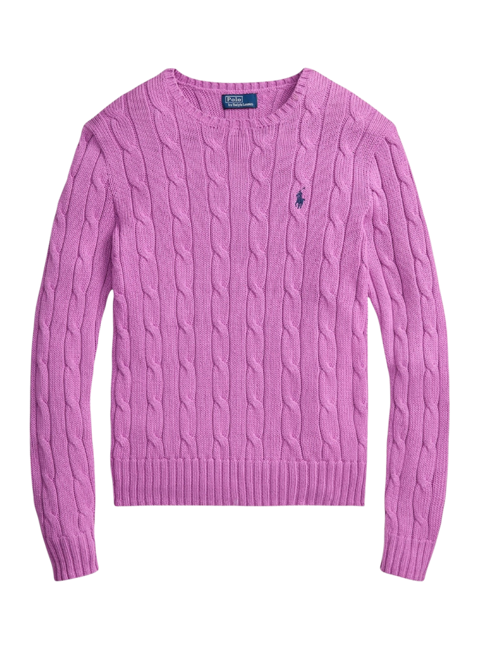RALPH LAUREN WOMEN Cable-knit Cotton Crewneck Sweater Thistle Pink