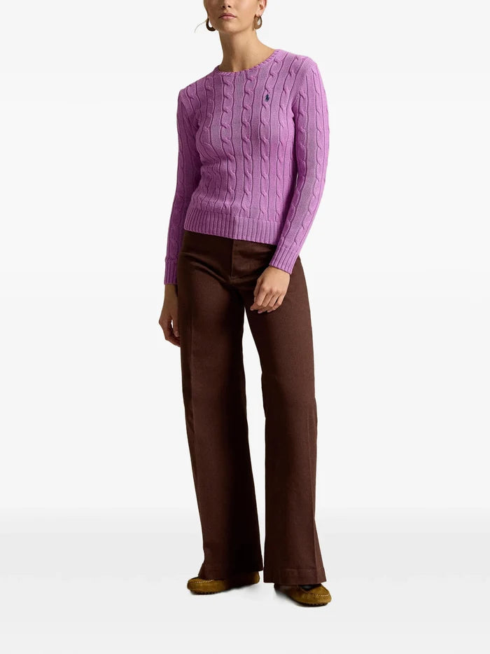 RALPH LAUREN WOMEN Cable-knit Cotton Crewneck Sweater Thistle Pink