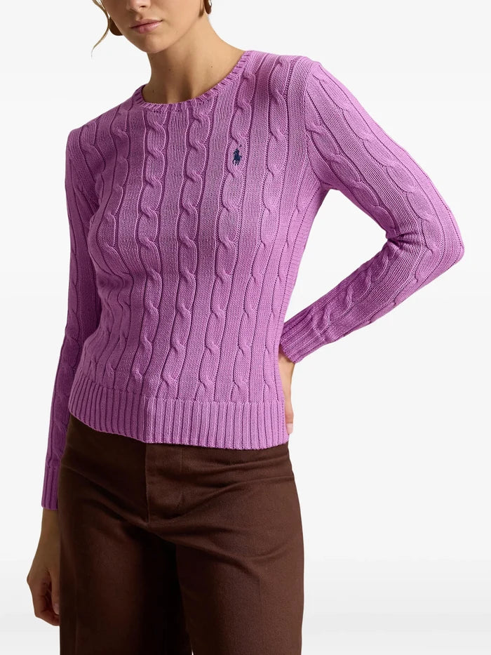 RALPH LAUREN WOMEN Cable-knit Cotton Crewneck Sweater Thistle Pink