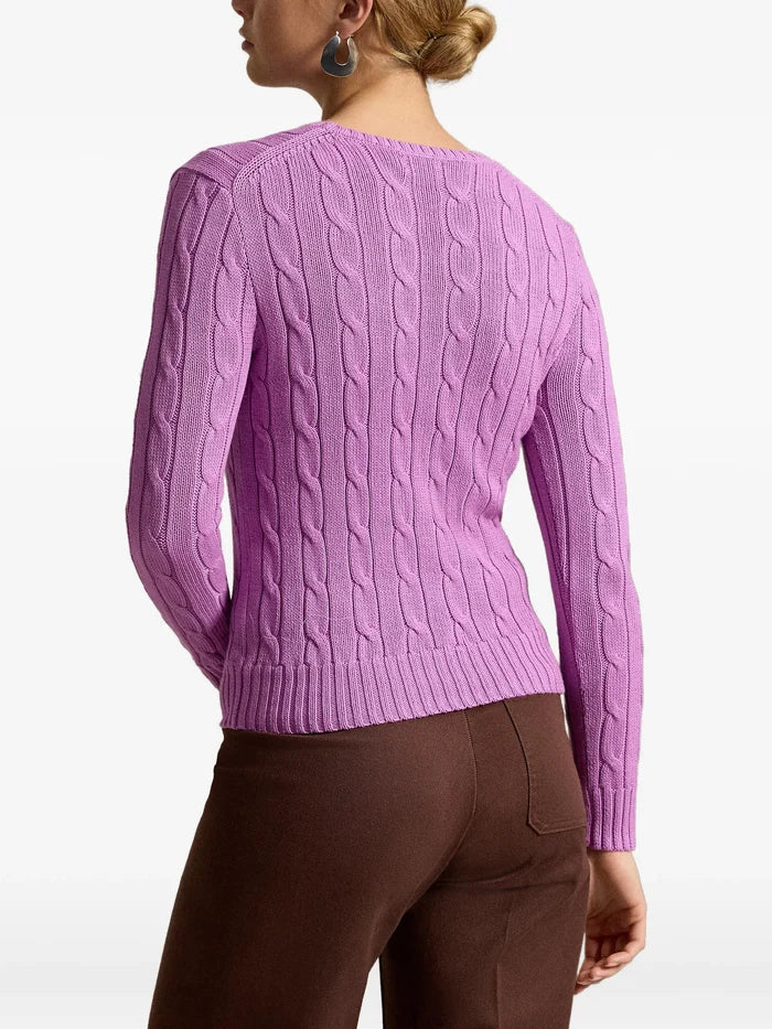 RALPH LAUREN WOMEN Cable-knit Cotton Crewneck Sweater Thistle Pink