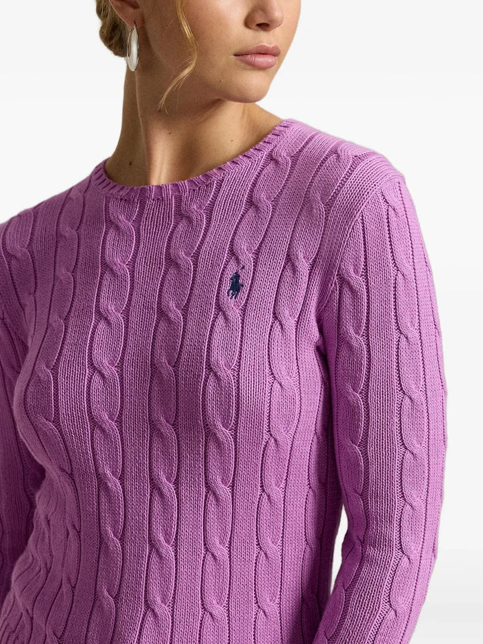RALPH LAUREN WOMEN Cable-knit Cotton Crewneck Sweater Thistle Pink