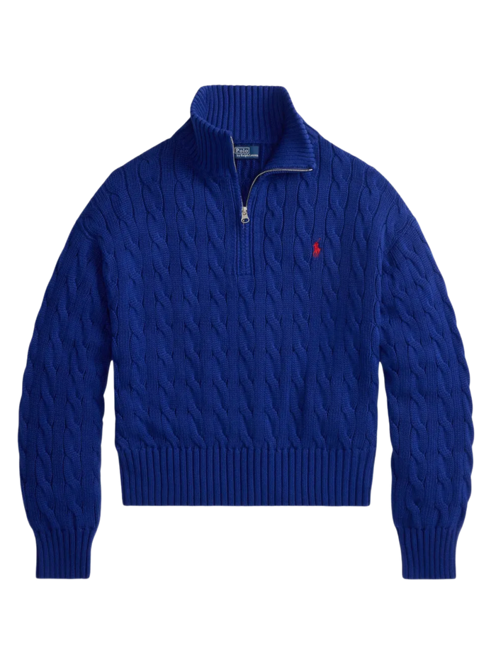 RALPH LAUREN WOMEN Cable-knit Cotton Quarter-zip Sweater Sporting Royal