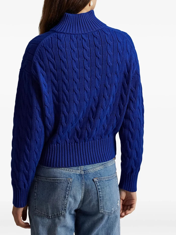 RALPH LAUREN WOMEN Cable-knit Cotton Quarter-zip Sweater Sporting Royal
