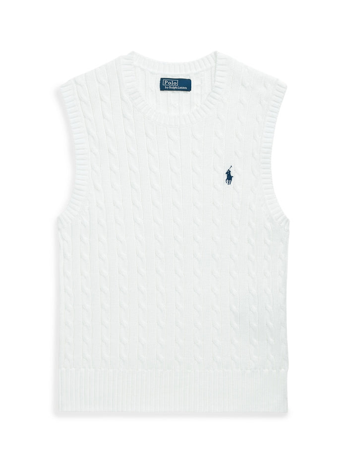RALPH LAUREN WOMEN Cable-Knit Cotton Sweater Vest White