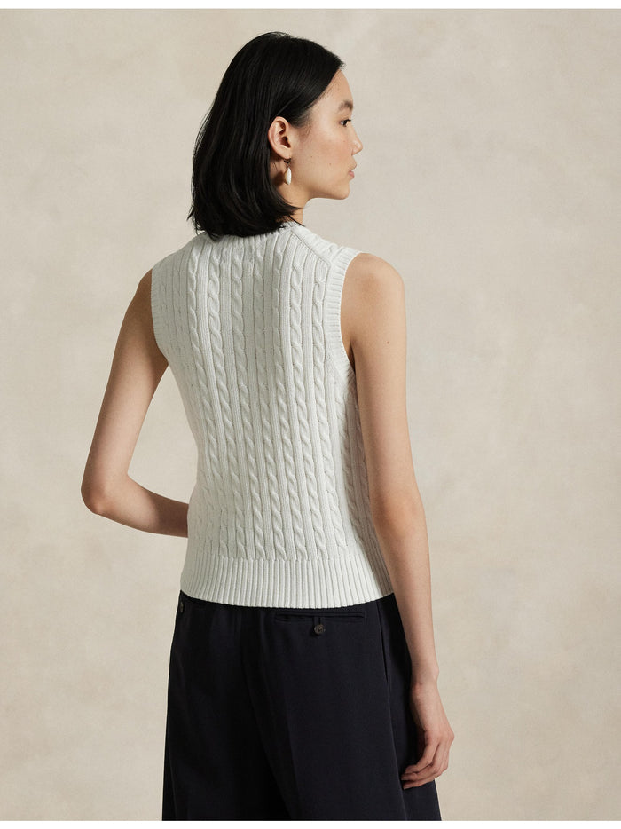 RALPH LAUREN WOMEN Cable-Knit Cotton Sweater Vest White