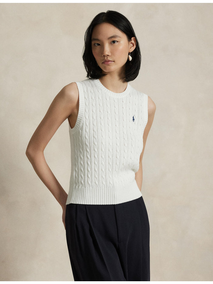 RALPH LAUREN WOMEN Cable-Knit Cotton Sweater Vest White