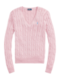 RALPH LAUREN WOMEN Cable-Knit Cotton V-Neck Jumper Carmel Pink - MAISONDEFASHION.COM