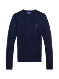 RALPH LAUREN WOMEN Cable-Knit Cotton V-Neck Jumper Hunter Navy - MAISONDEFASHION.COM