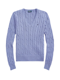 RALPH LAUREN WOMEN Cable-Knit Cotton V-Neck Jumper New Litchfield Blue - MAISONDEFASHION.COM