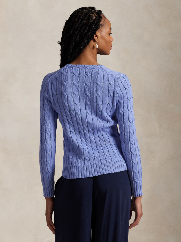 RALPH LAUREN WOMEN Cable-Knit Cotton V-Neck Jumper New Litchfield Blue - MAISONDEFASHION.COM