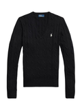 RALPH LAUREN WOMEN Cable-Knit Cotton V-Neck Jumper Polo Black - MAISONDEFASHION.COM