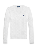 RALPH LAUREN WOMEN Cable-Knit Cotton V-Neck Jumper White - MAISONDEFASHION.COM