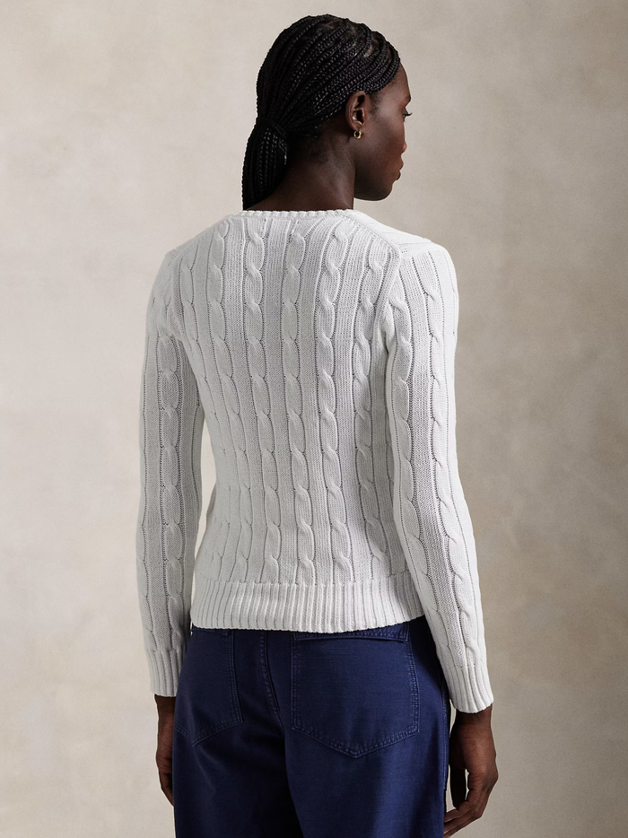 RALPH LAUREN WOMEN Cable-Knit Cotton V-Neck Jumper White - MAISONDEFASHION.COM