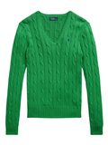 RALPH LAUREN WOMEN Cable-knit Cotton V-neck Sweater Preppy Green