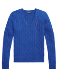 RALPH LAUREN WOMEN Cable-knit Cotton V-neck Sweater Rugby Royal
