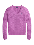 RALPH LAUREN WOMEN Cable-knit Cotton V-neck Sweater Thistle Pink