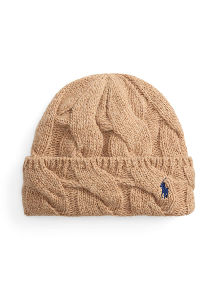 RALPH LAUREN WOMEN Cable-Knit Wool Beanie Camel