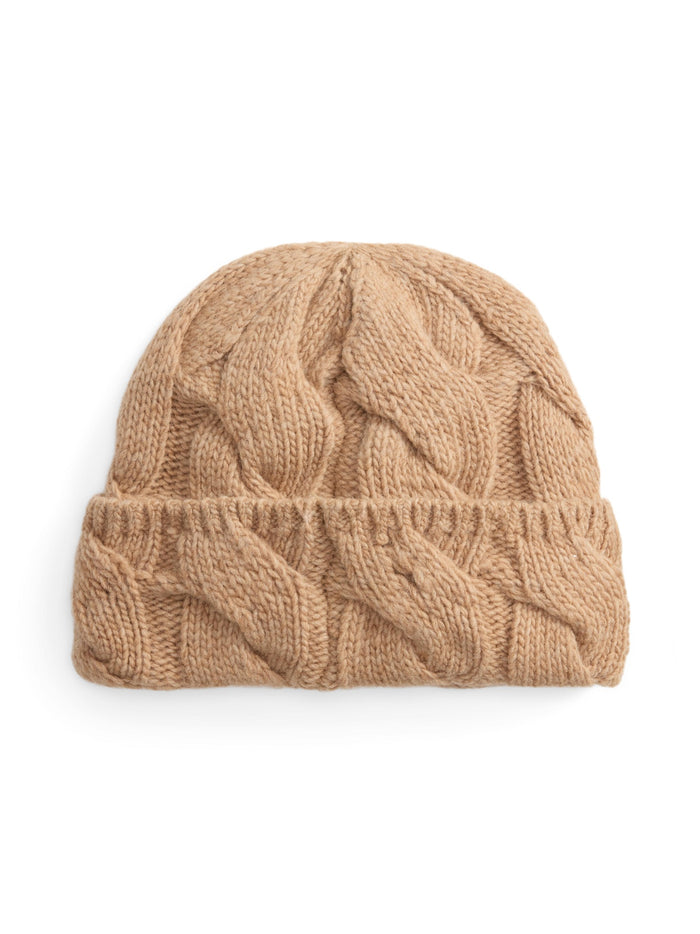 RALPH LAUREN WOMEN Cable-Knit Wool Beanie Camel
