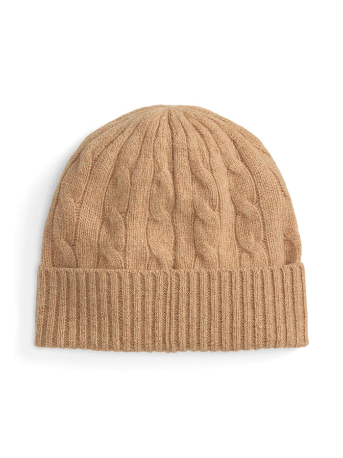 RALPH LAUREN WOMEN Cable-Knit Wool-Cashmere Beanie Camel