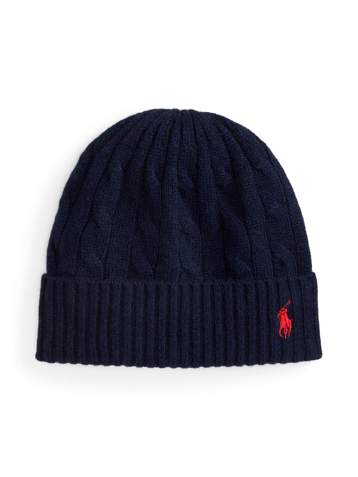 RALPH LAUREN WOMEN Cable-Knit Wool-Cashmere Beanie Hunter Navy