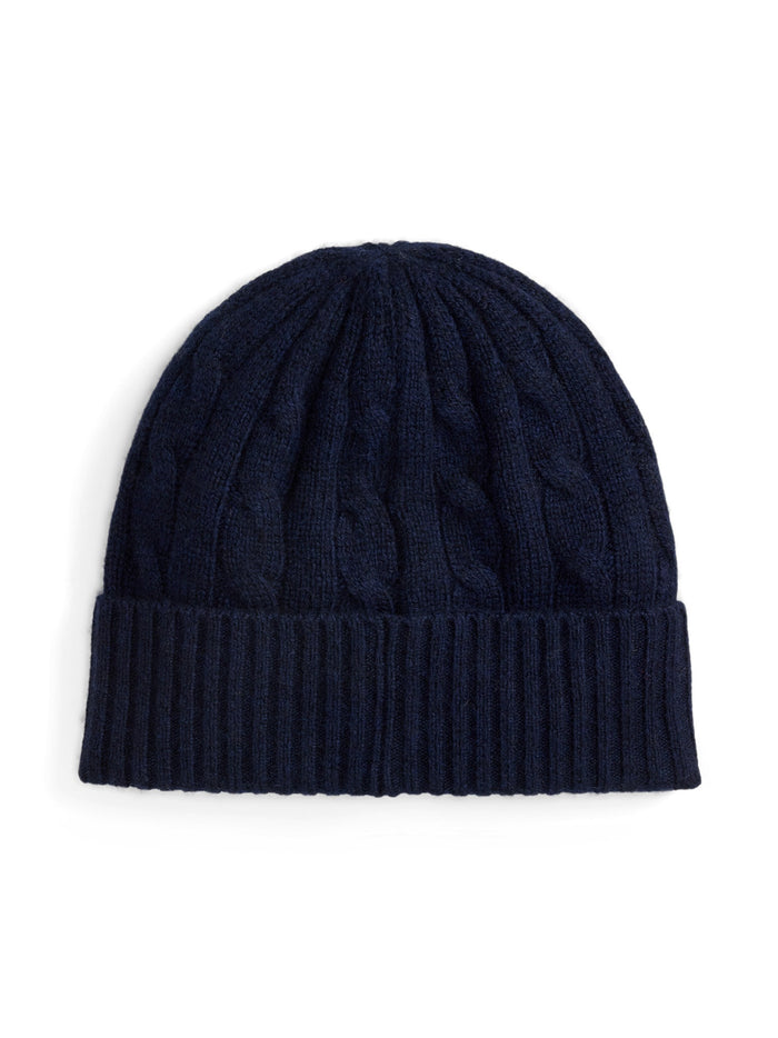 RALPH LAUREN WOMEN Cable-Knit Wool-Cashmere Beanie Hunter Navy