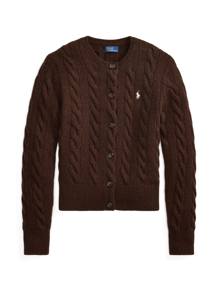 RALPH LAUREN WOMEN Cable-Knit Wool-Cashmere Cardigan Cedar Heather