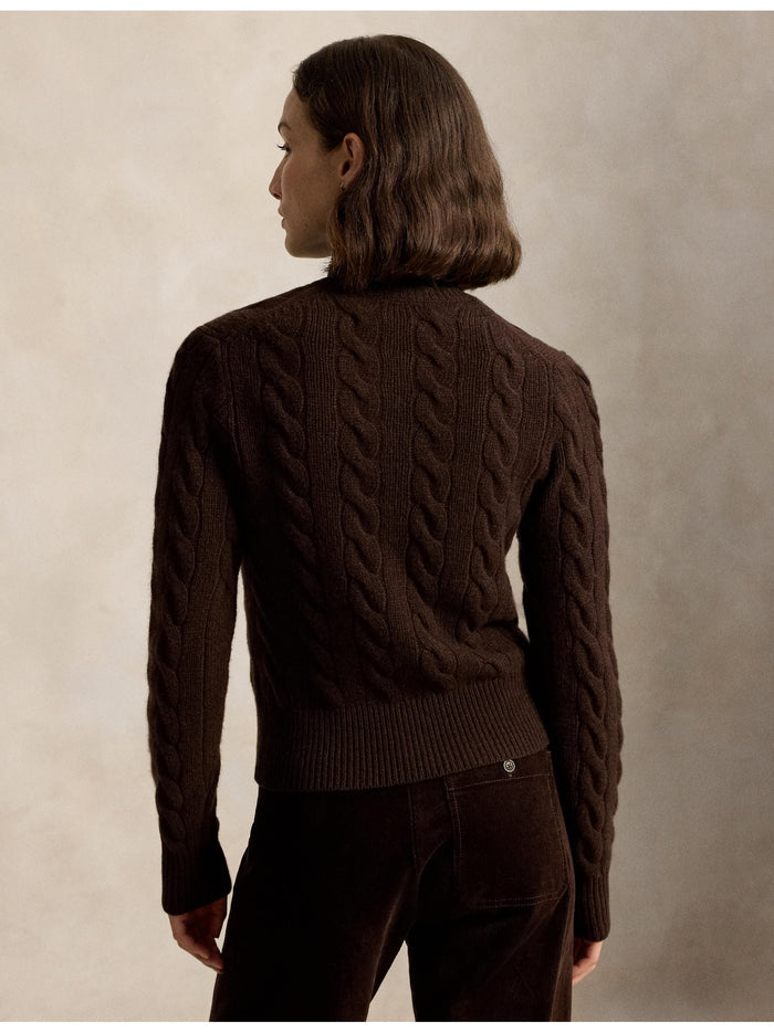 RALPH LAUREN WOMEN Cable-Knit Wool-Cashmere Cardigan Cedar Heather