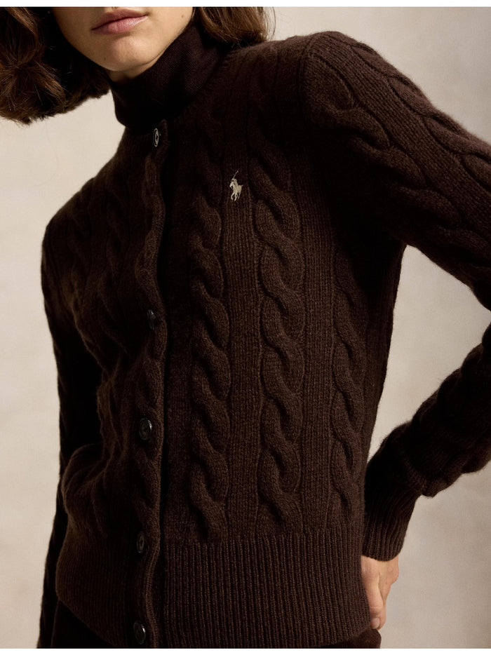 RALPH LAUREN WOMEN Cable-Knit Wool-Cashmere Cardigan Cedar Heather