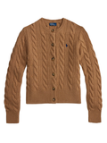RALPH LAUREN WOMEN Cable-Knit Wool-Cashmere Cardigan Collection Camel Melange