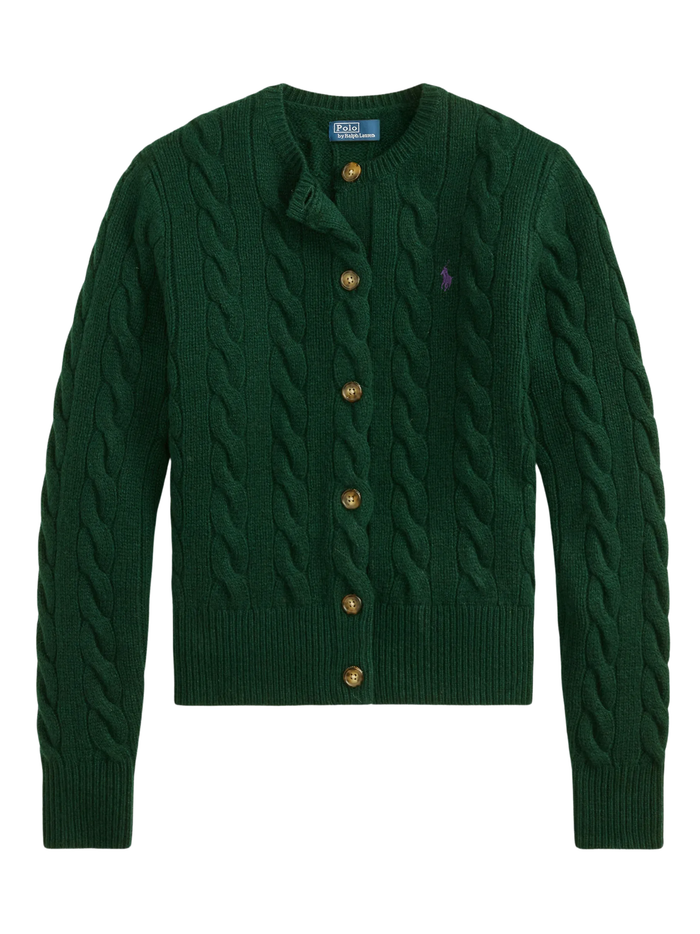 RALPH LAUREN WOMEN Cable-Knit Wool-Cashmere Cardigan College Green