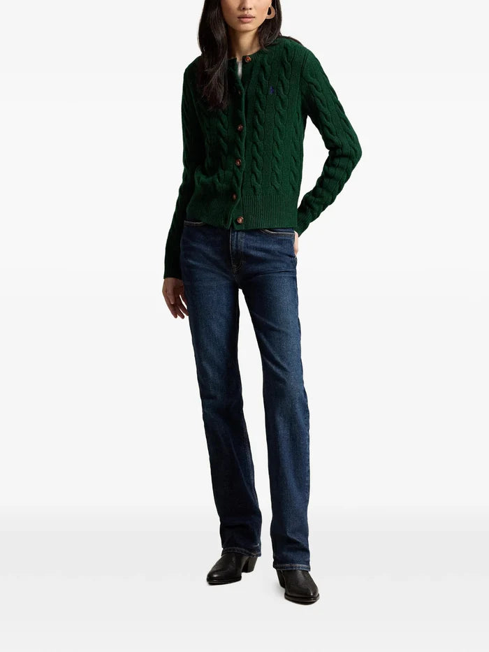 RALPH LAUREN WOMEN Cable-Knit Wool-Cashmere Cardigan College Green