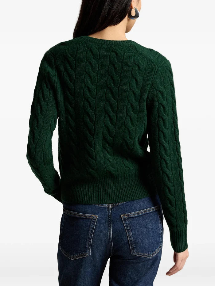 RALPH LAUREN WOMEN Cable-Knit Wool-Cashmere Cardigan College Green