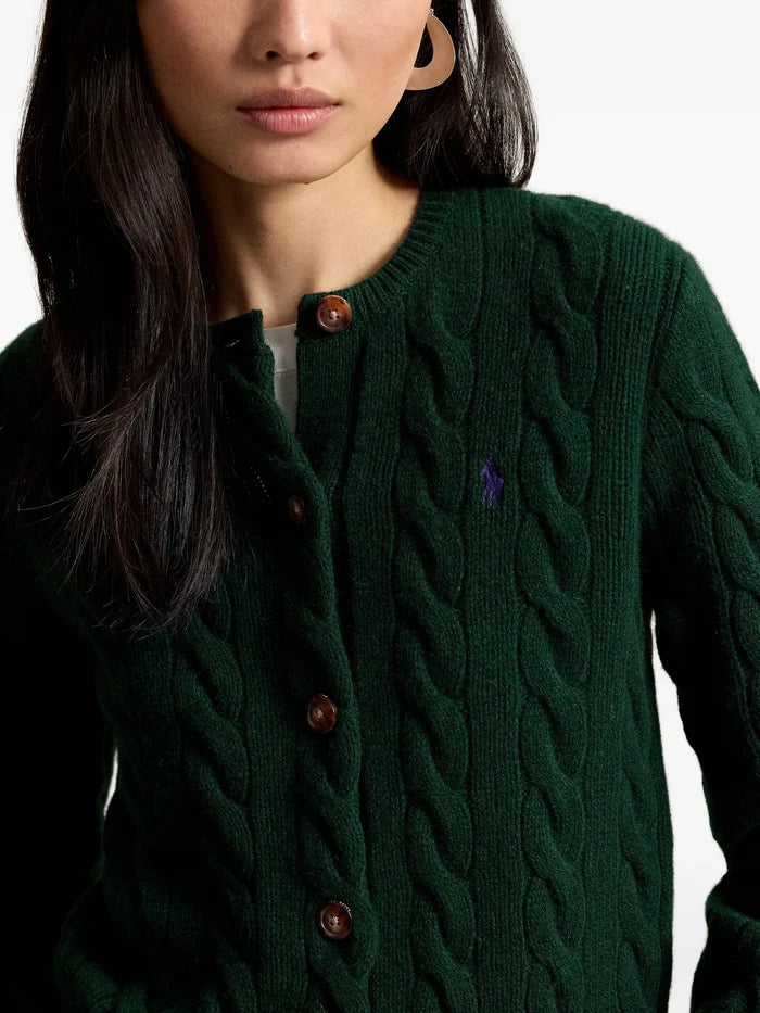 RALPH LAUREN WOMEN Cable-Knit Wool-Cashmere Cardigan College Green